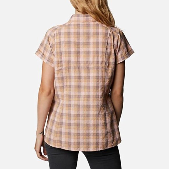 🆕Columbia Women's Silver Ridge™ Novelty SS Shirt, Peach Quartz Gingham, NWT - Picture 3 of 6